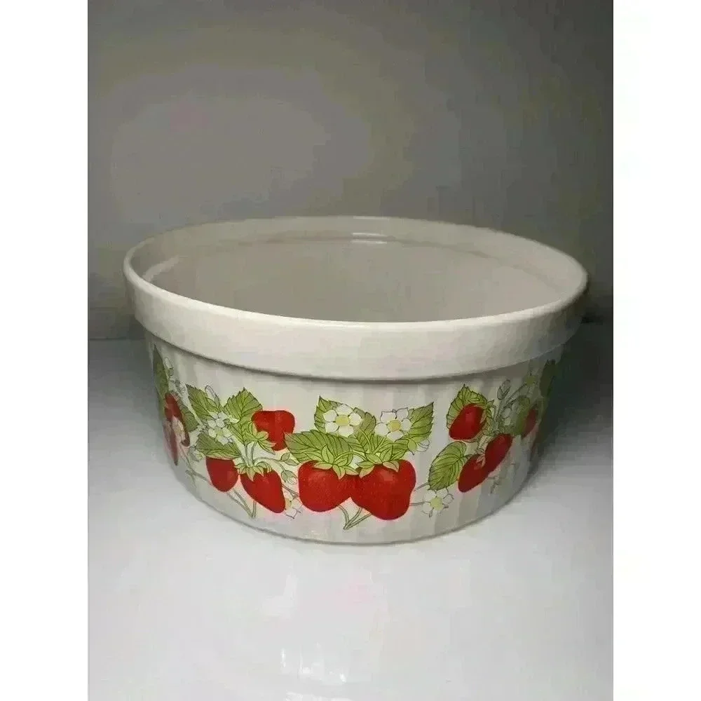 Vintage 1985 Action Strawberry Round Souffle Baking Souffle Dish Stoneware